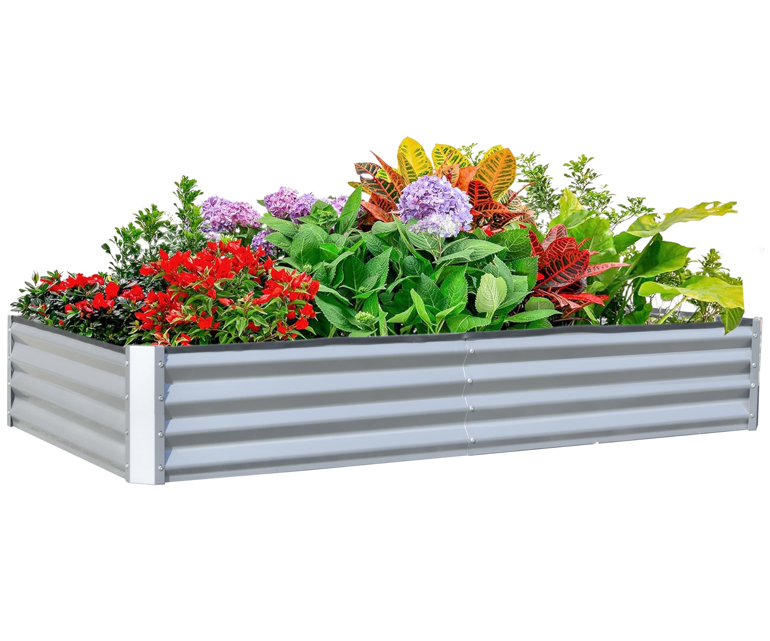 Planter Raised Metal - 6x3x1フィートの亜鉛メッキ仕上げの高床式菜園、屋外プランターガーデンボックス、大型金属製プランターボックス（野菜、果物、花用）