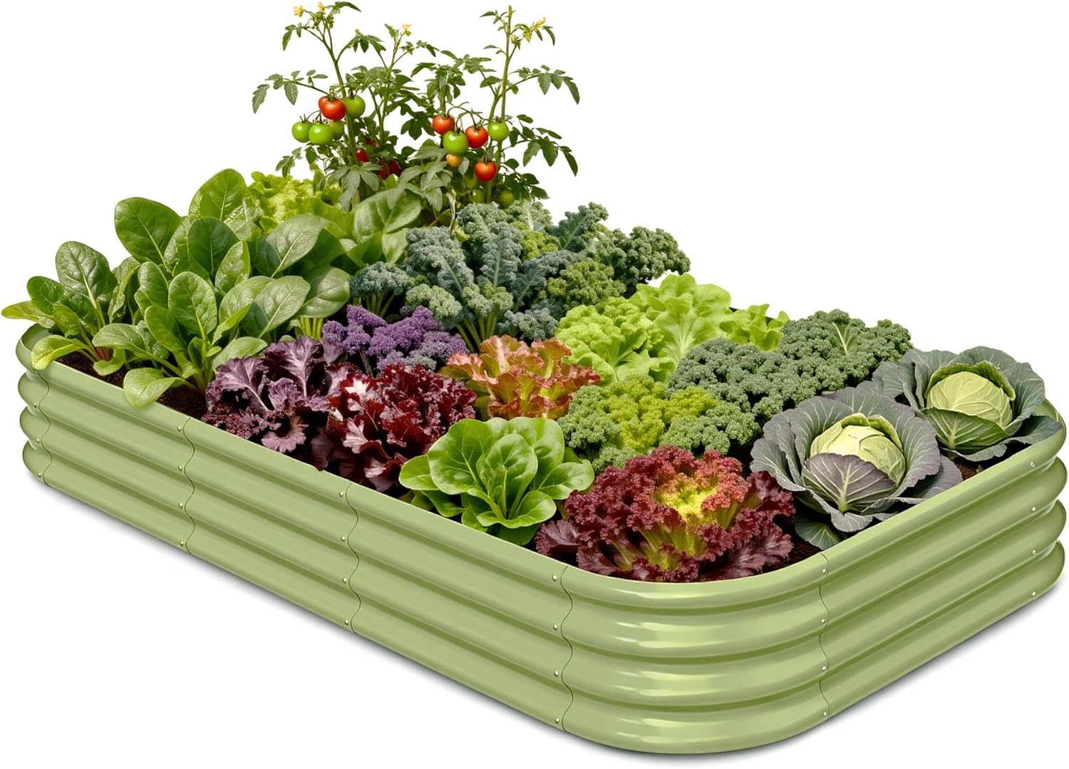 Planter Raised Metal - 亜鉛メッキ仕上げの高床式菜園（8x4x1フィート、高さ12インチ）、屋外植物用金属製プランターボックス、錆びにくいコーティングを施したモジュール式高床式花壇（キッチンガーデン、パティオ、裏庭用）-モスグリーン