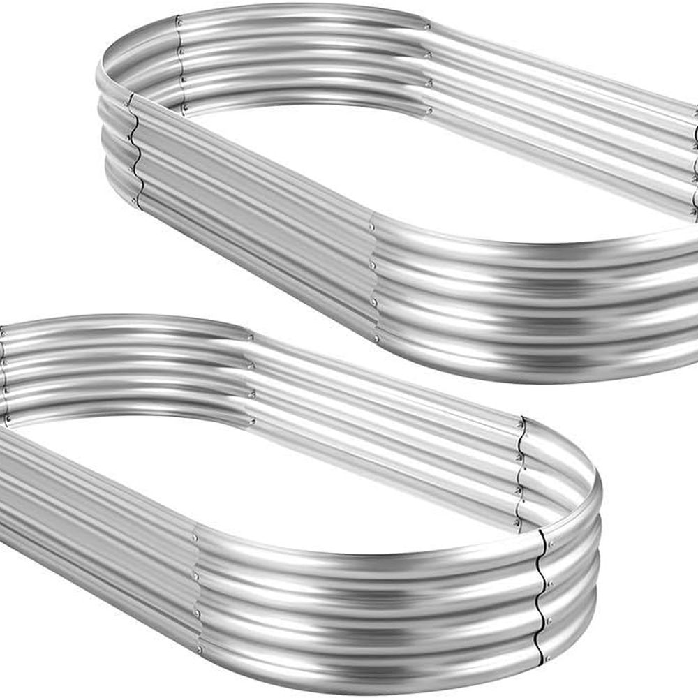 Planter Raised Metal - 2個パック亜鉛メッキ楕円形高床式菜園、10x4x1フィート屋外用金属製プランター（野菜用）
