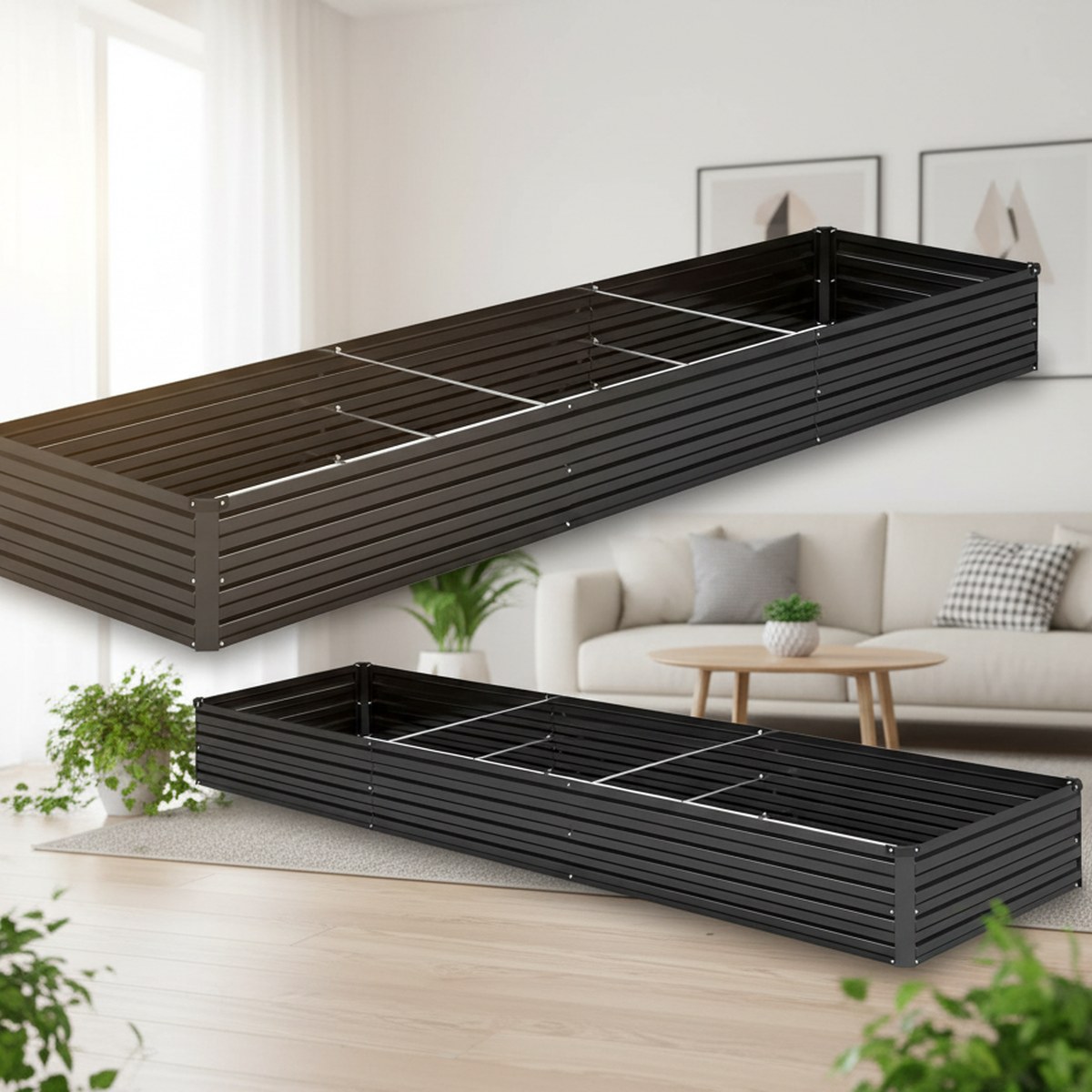 Planter Raised Metal - 亜鉛メッキ加工の高床式菜園 12フィート長方形金属製プランター 屋外用野菜・花・ハーブ・果物栽培ボックス
