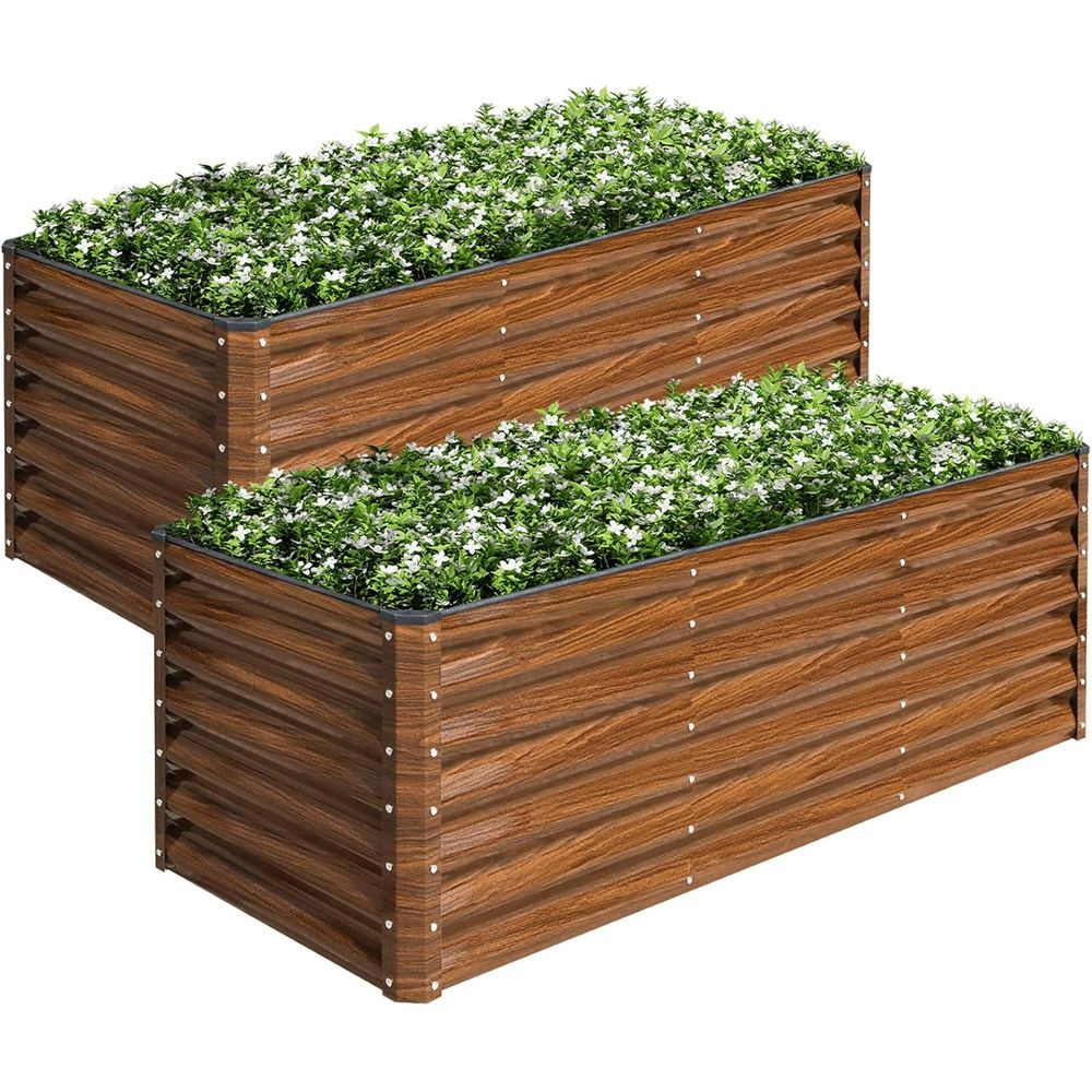 Planter Raised Metal - 2パック 6x2x2T 亜鉛メッキ上げ底菜園キット、野菜栽培用金属製プランターボックス、ブラウン