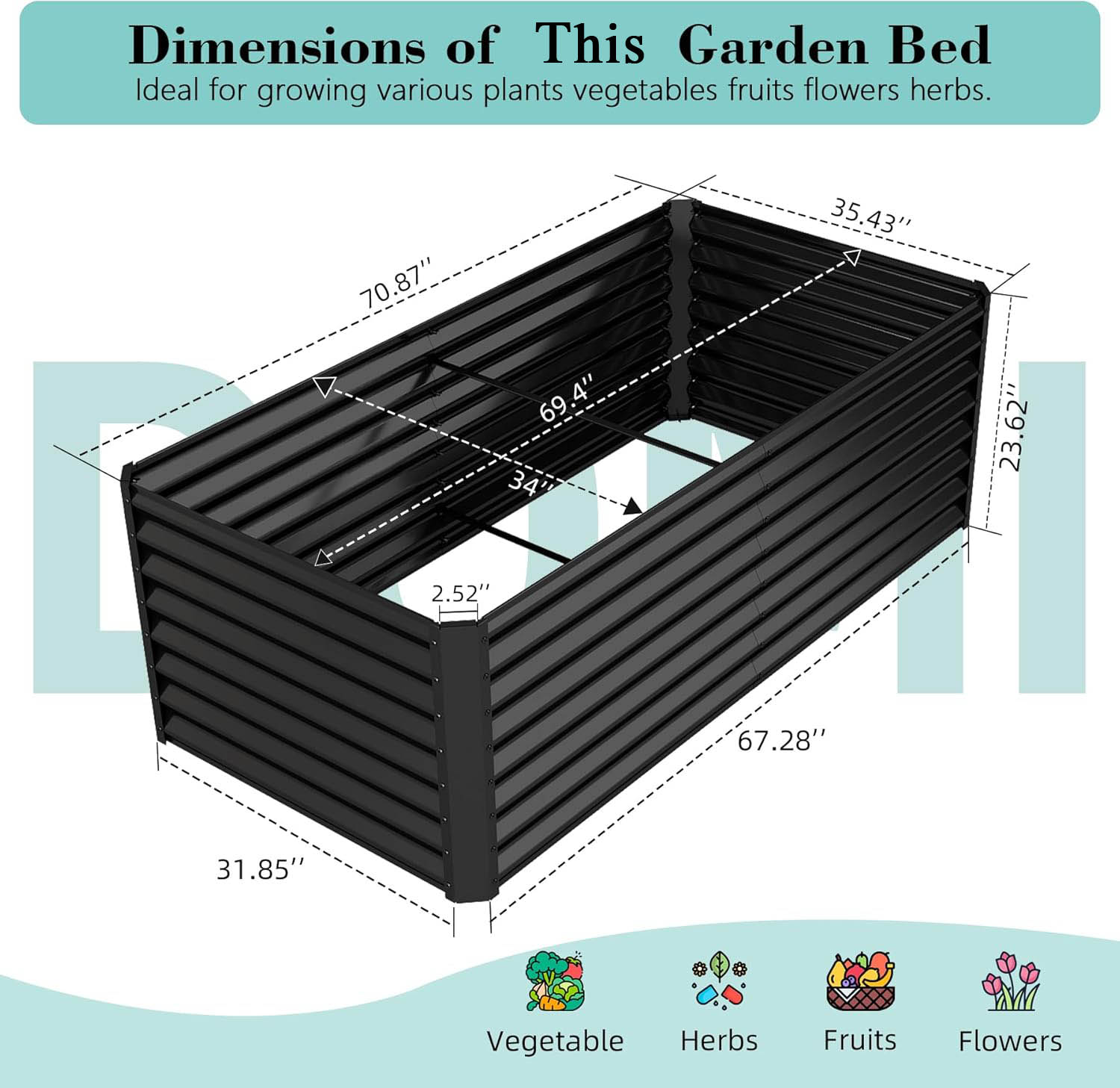 Planter Raised Metal - 6x3x2フィートの亜鉛メッキ仕上げの高床式菜園、屋外プランターガーデンボックス、大型金属製プランターボックス（野菜、果物、花用）