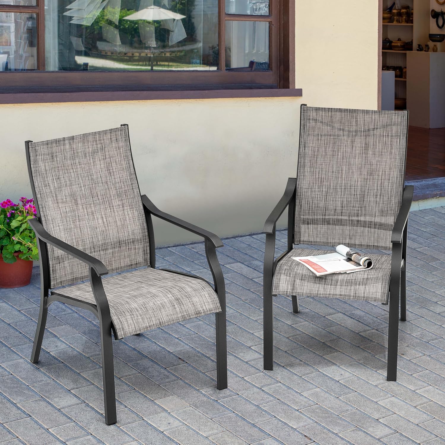 Outdoor Furniture Quick Dry - 屋外用ダイニングチェア2脚、テキスタイル＆アルミフレーム、背もたれと肘掛け付き、速乾性防錆パティオチェア、カスタマイズ可能