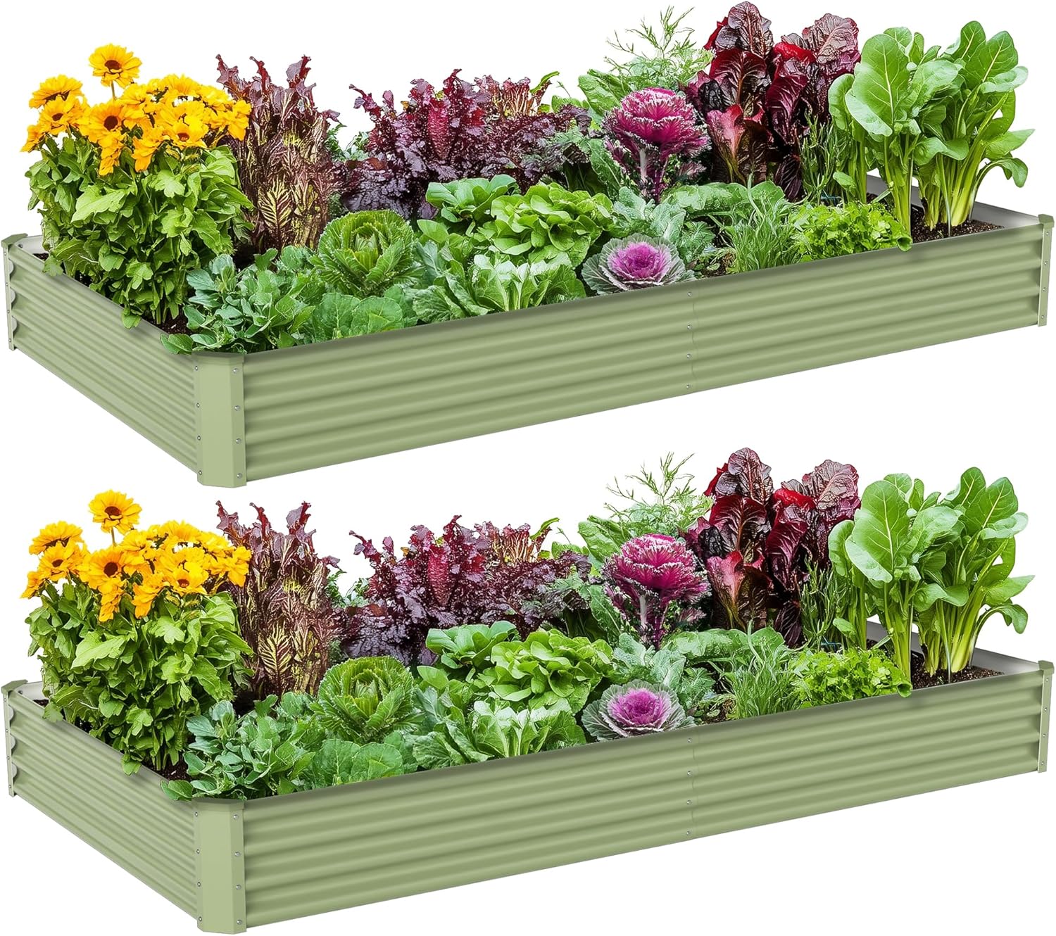 Planter Raised Metal - 屋外野菜栽培用金属製高床式菜園、亜鉛メッキ鋼、8x4x1フィート大型グリーンプランターボックス