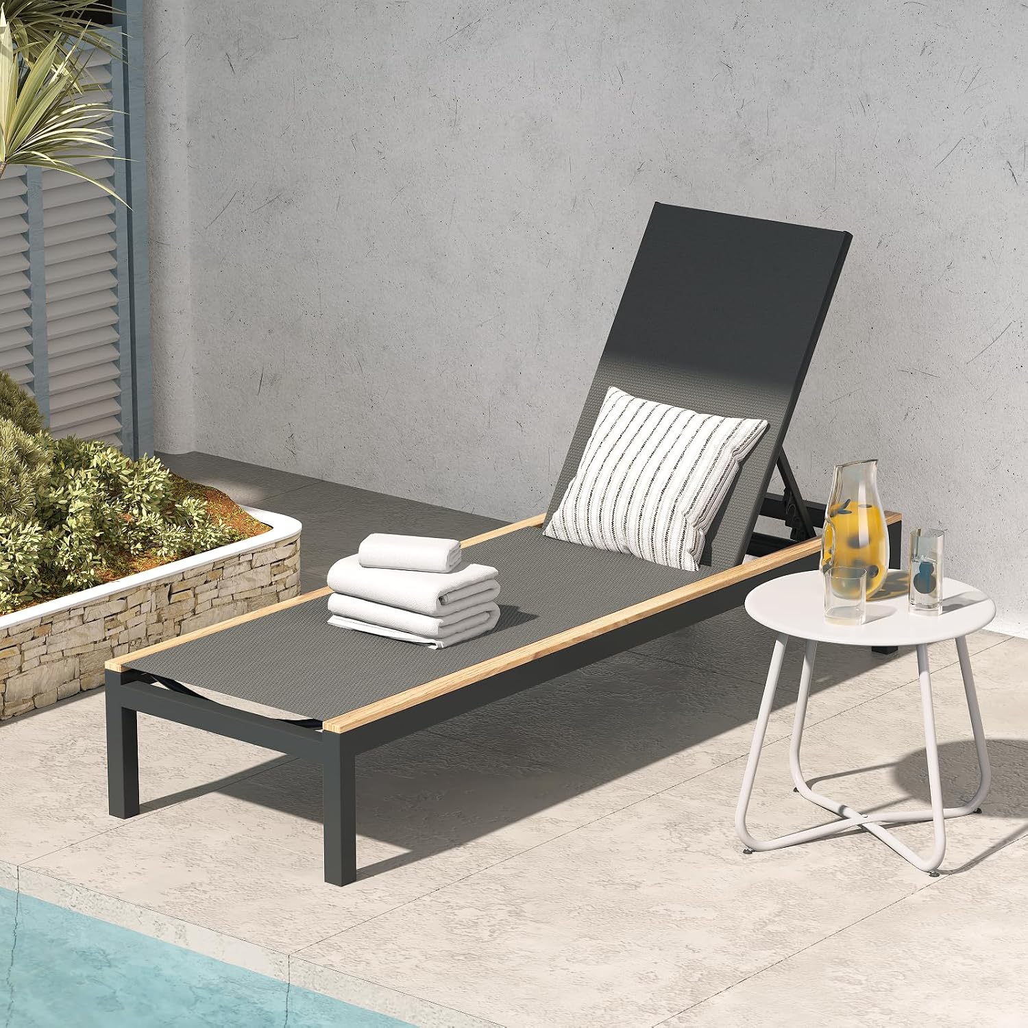 Outdoor Furniture Quick Dry - 超ロングメッシュスリングラウンジチェア（車輪付き）、4段階リクライニング、耐荷重350ポンド、長さ77.75インチ、速乾性、パティオ＆ビーチ用、カスタマイズ可能