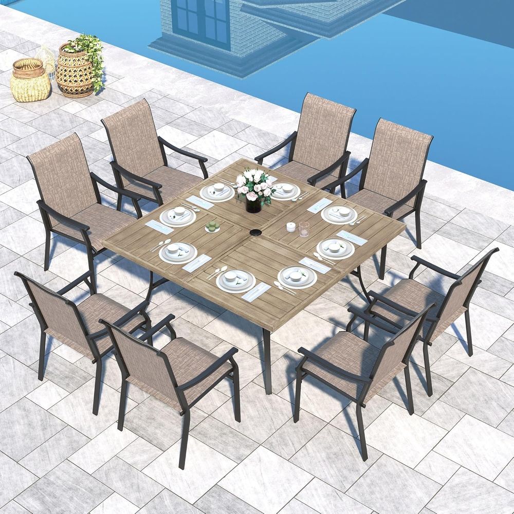 パティオダイニングセット9点、速乾性テキスタイルチェア8脚と - Outdoor Furniture Quick Dry のレビューと価格