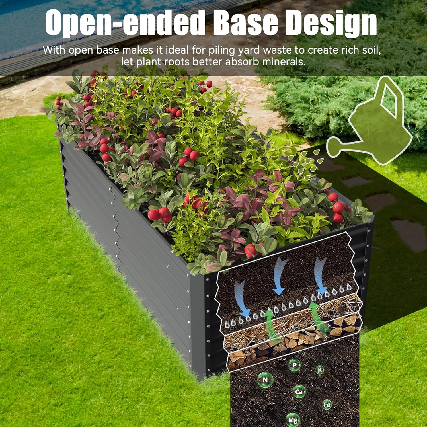 6x3x2フィートの亜鉛メッキ仕上げの高床式菜園、屋外プラン - Planter Raised Metal のレビューと価格