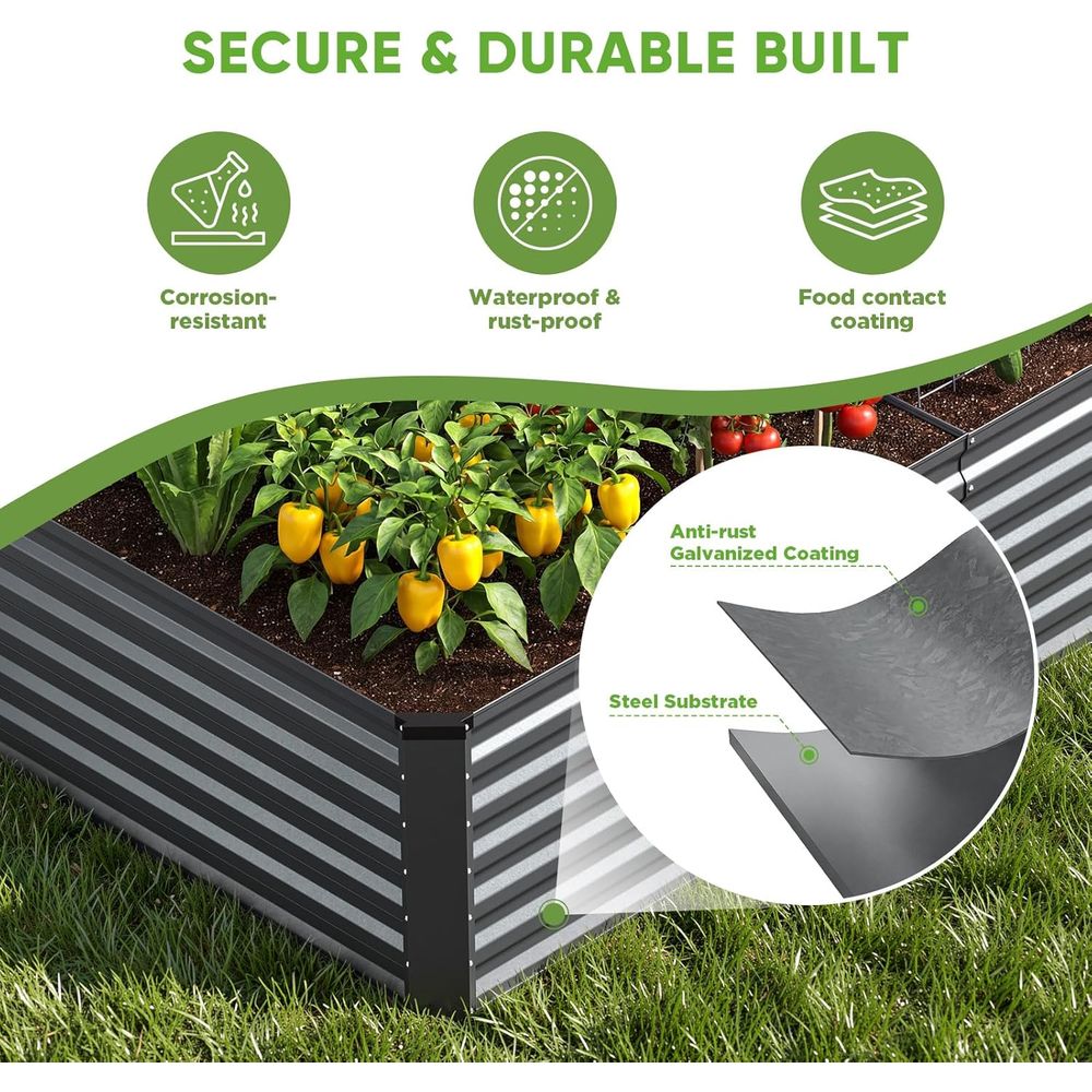 大型屋外亜鉛メッキ上げ底菜園、6x3x2フィート、野菜、果物 - Planter Raised Metal のレビューと価格