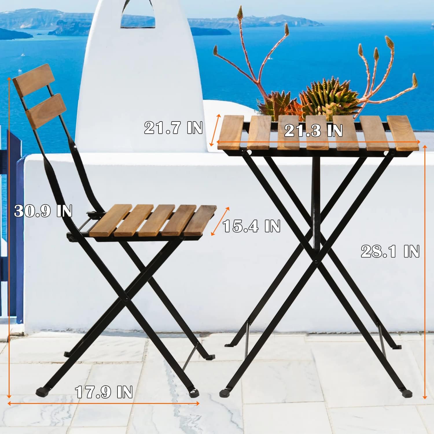 天然木製3ピース折りたたみ式パティオビストロセット（テーブル - Outdoor Furniture Small のレビューと価格