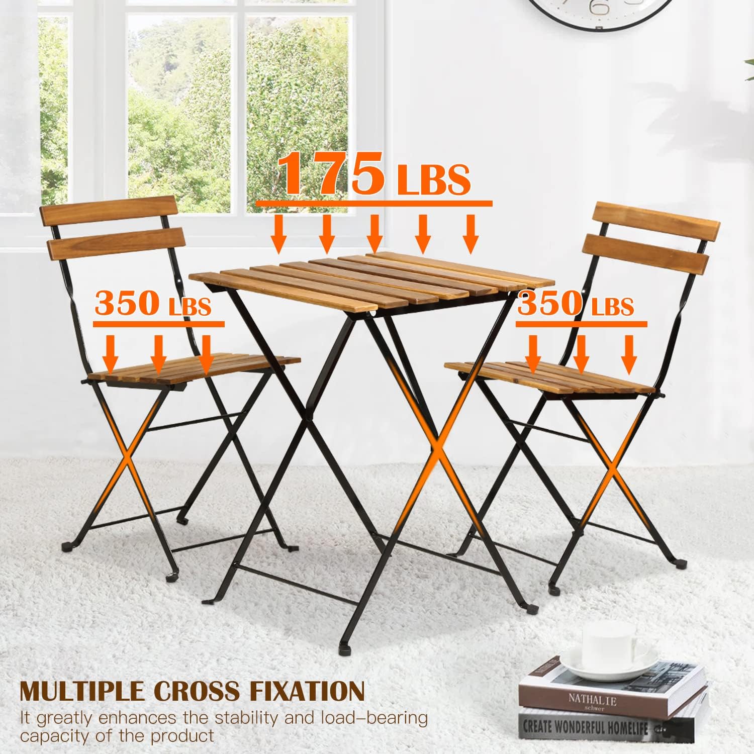 天然木製3ピース折りたたみ式パティオビストロセット（テーブル - Outdoor Furniture Small のレビューと価格