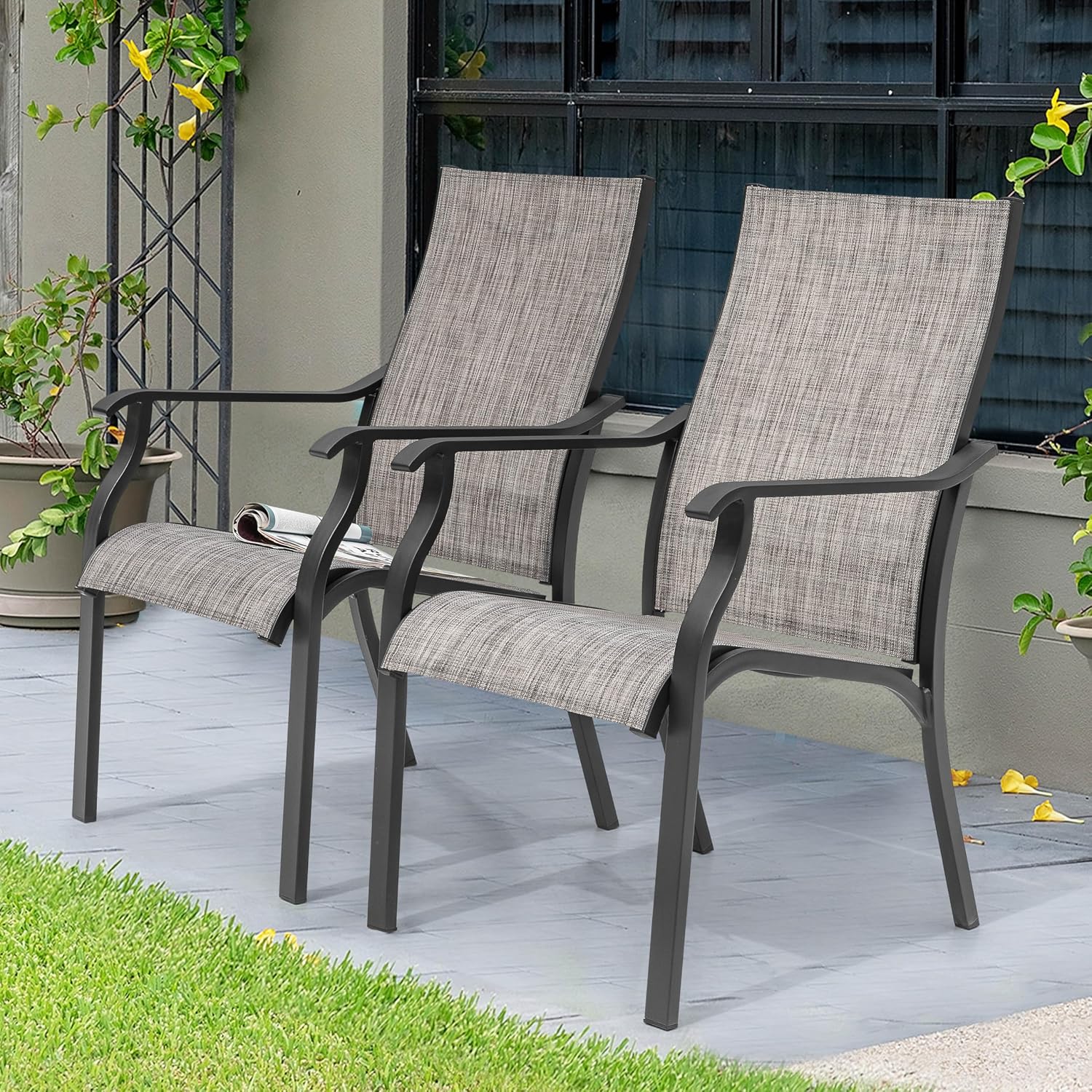 屋外用ダイニングチェア2脚、テキスタイル＆アルミフレーム、背 - Outdoor Furniture Quick Dry のレビューと価格