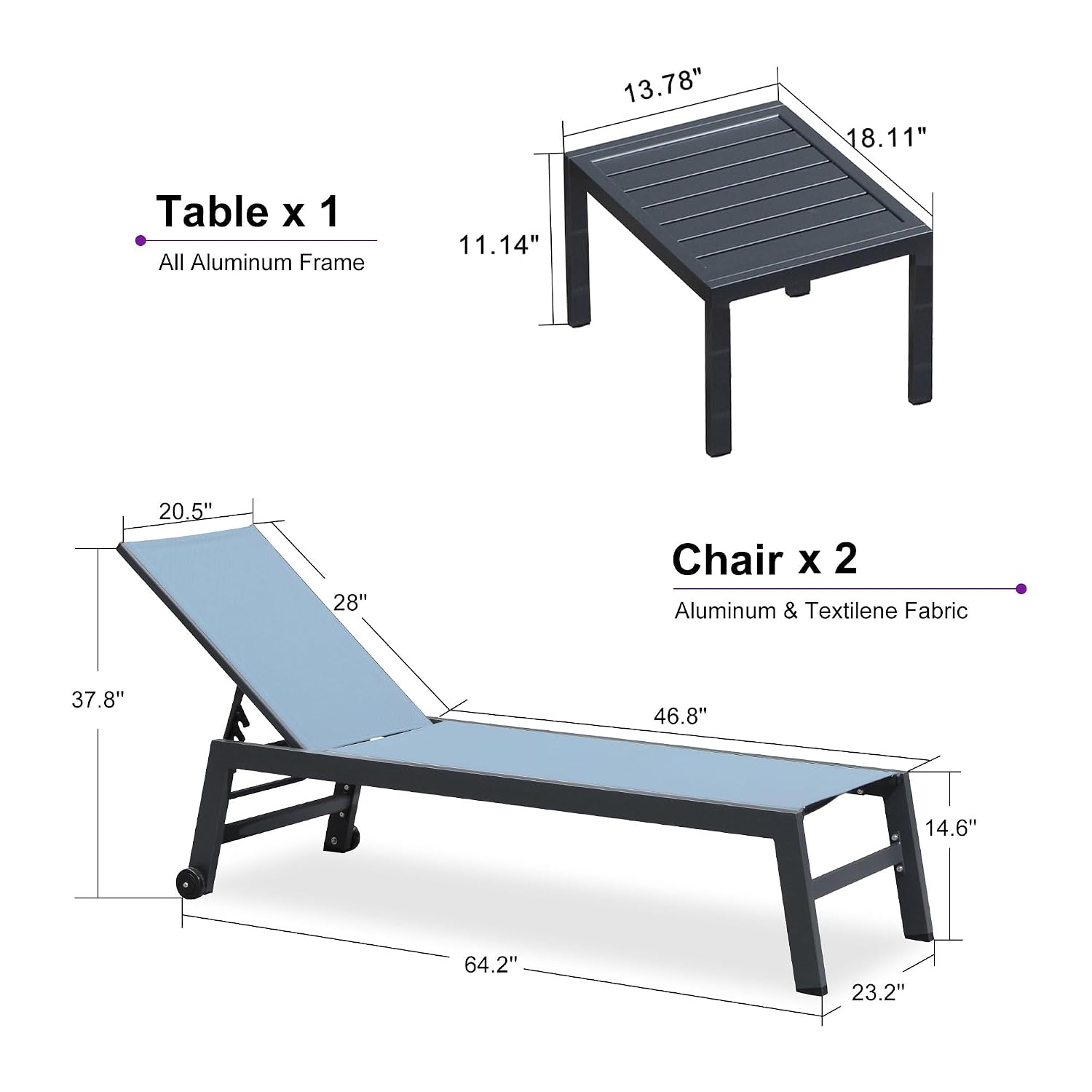 速乾性テキスタイル製2人用ラウンジチェアセット、色褪せ防止メ - Outdoor Furniture Quick Dry のレビューと価格