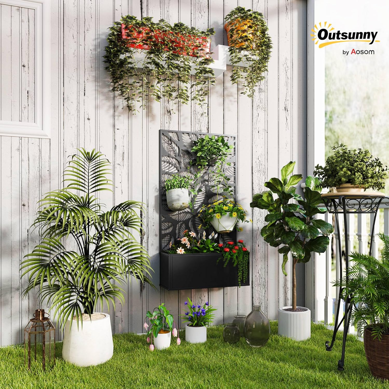 金属製の高床式菜園、つる性植物用のトレリス付き、自立式または - Planter Raised Metal のレビューと価格