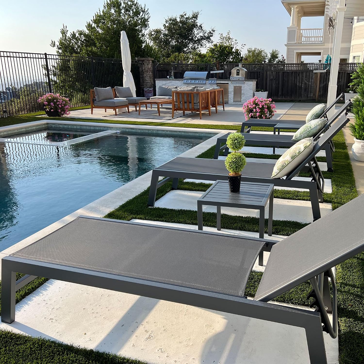速乾性メッシュ製屋外ラウンジチェアセット（2人用）、5段階リ - Outdoor Furniture Quick Dry のレビューと価格