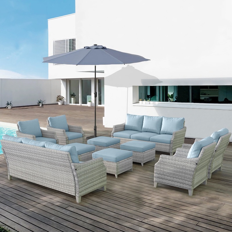 モダンなPEラタン製屋外ソファセット ブルー 3人掛け フッ - Outdoor Furniture Quick Dry のレビューと価格