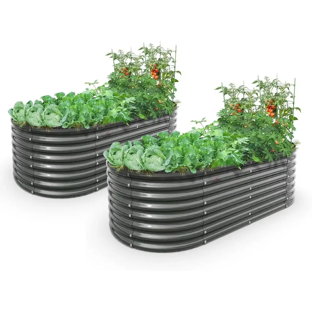 楕円形大型6x3x2亜鉛メッキ金属製高床式菜園 - 2個セッ - Planter Raised Metal のレビューと価格